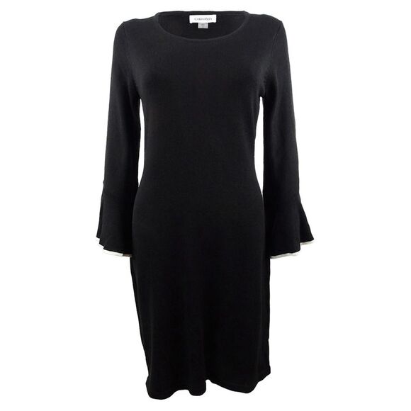 Calvin Klein Women's Bell-Sleeve Sweater Dress - Black - Picture 1 of 2